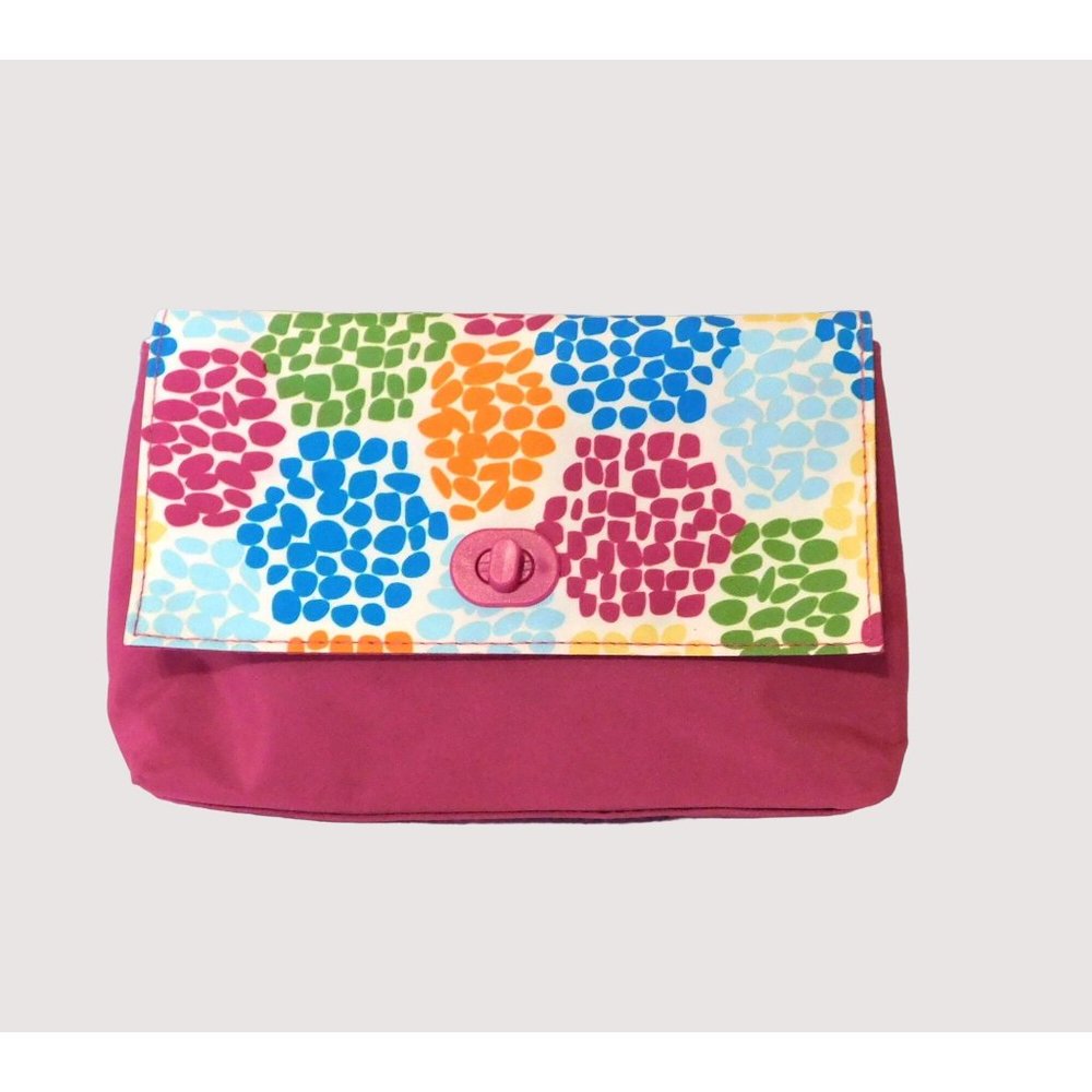 Clutch Cosmetic Bag Pink Multicolor Geometric Pattern Turn Twist Closure